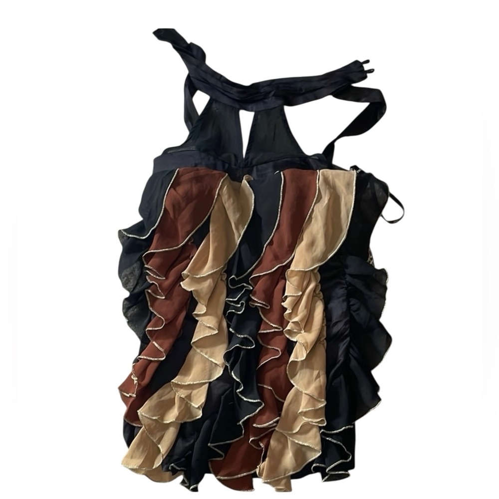 NWT XOXO Black, Brown, and Cream Ruffle Blouse